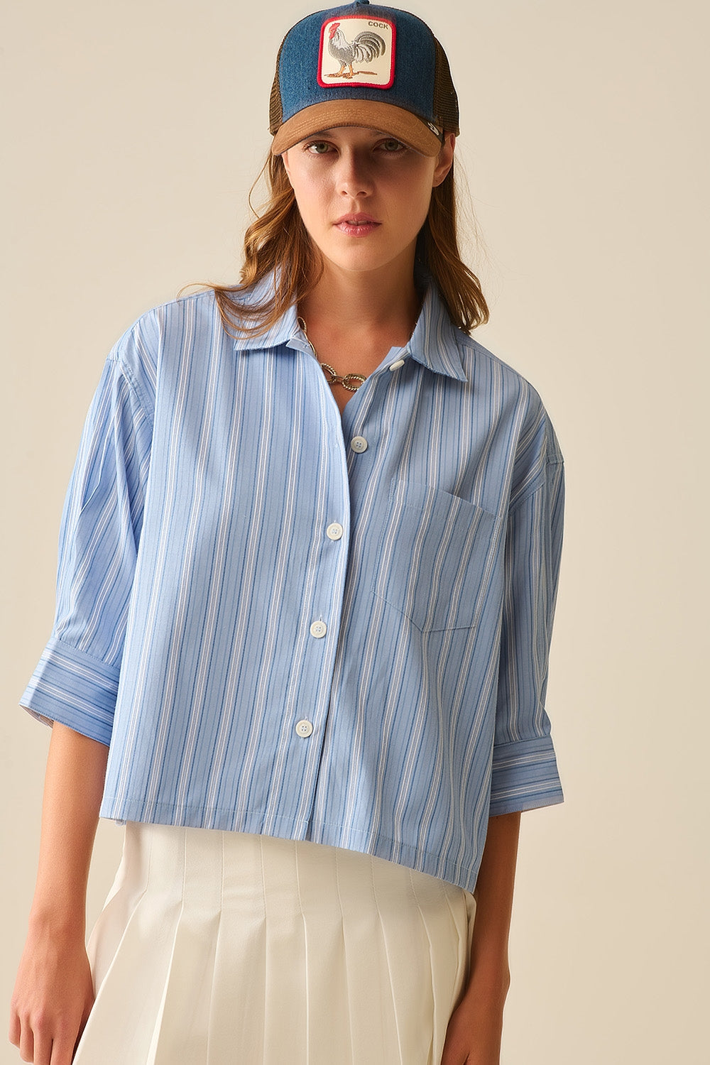 Camisa de rayas oversize en azul Q2