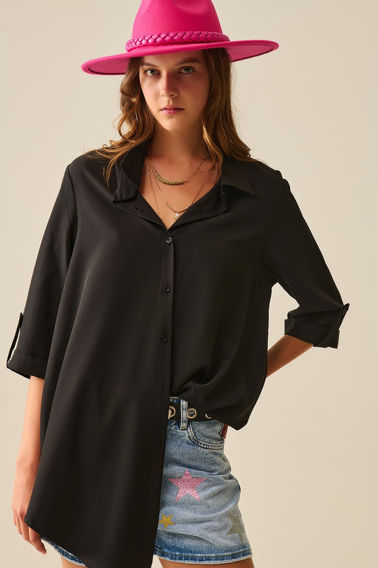Q2 Camisa de tejido muy suave y ligero en color negro