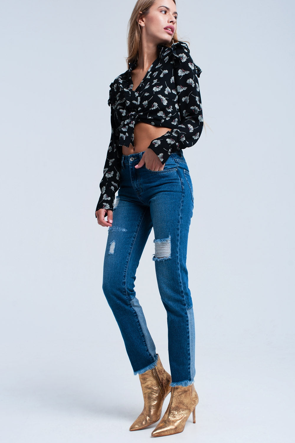 Camisa estampado floral negra Q2