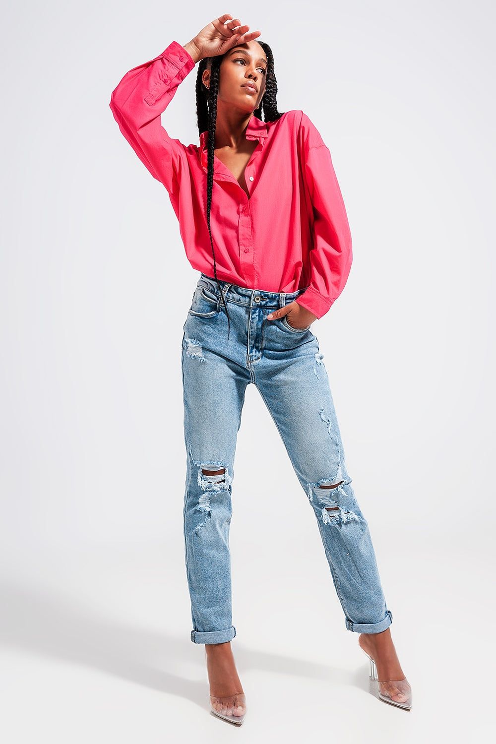 Camisa fuchsia con botones delanteros Q2
