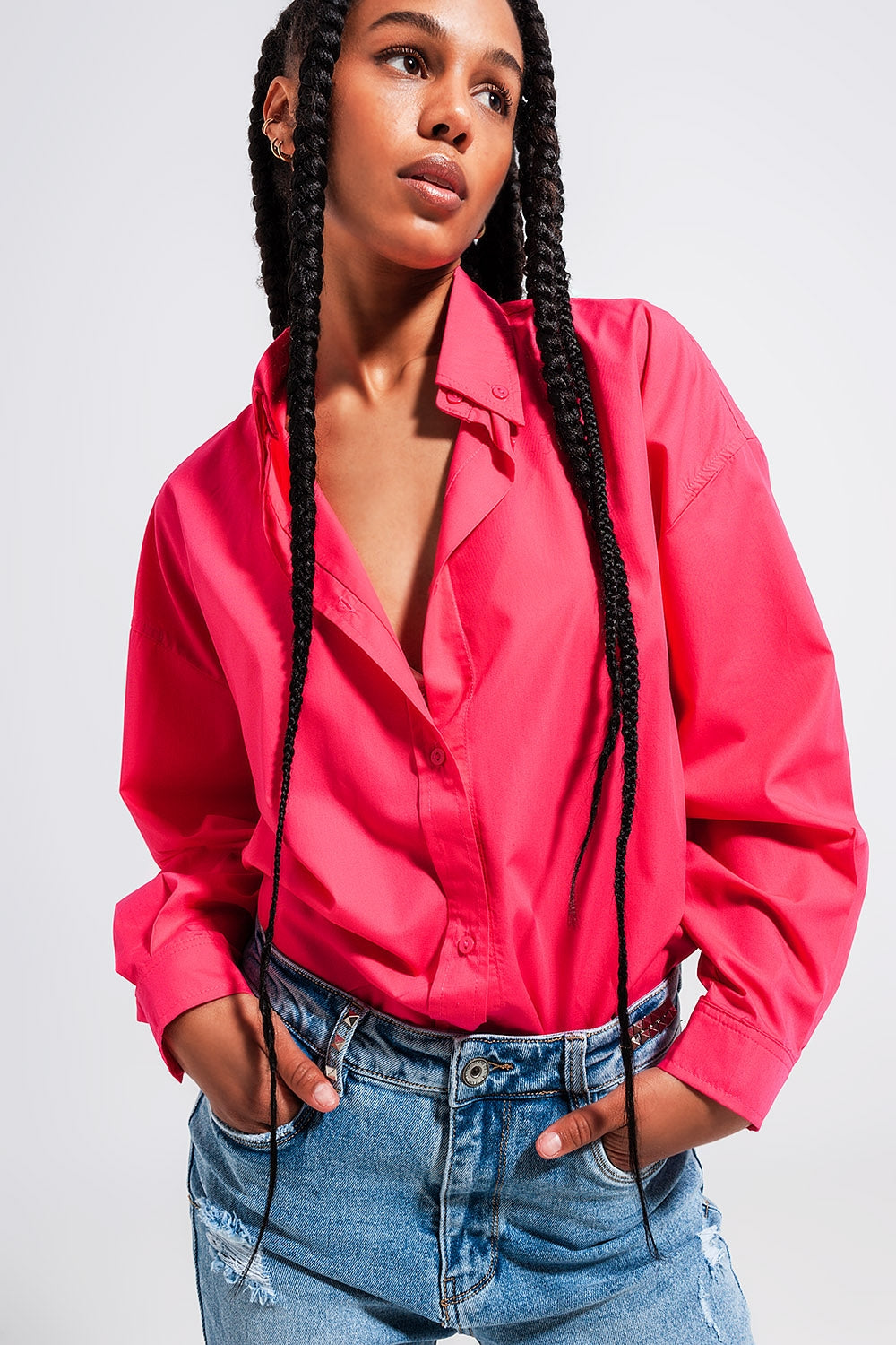 Camisa fuchsia con botones delanteros Q2