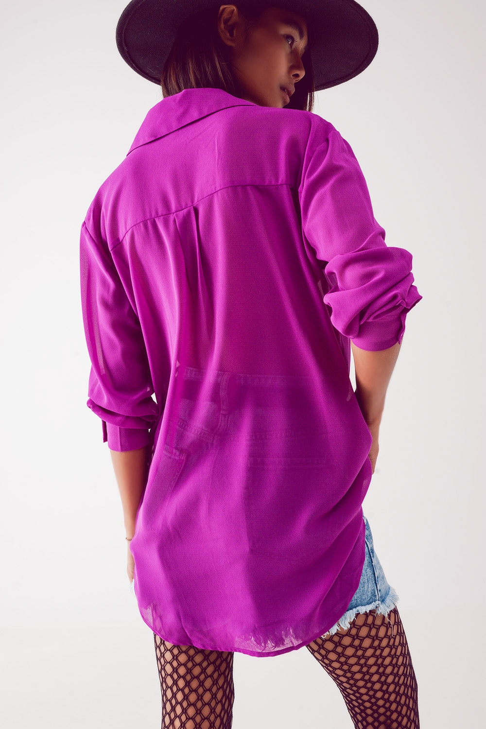 Camisa morada de gasa transparente Q2