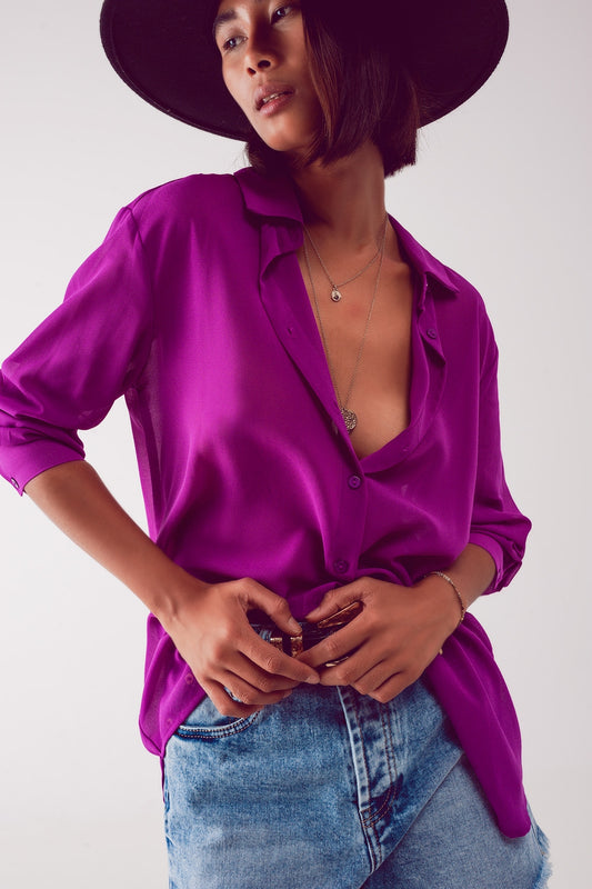 Q2 Camisa morada de gasa transparente