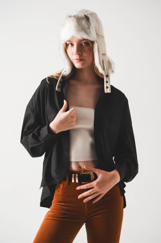 Q2 Camisa oversize en mezcla de algodón negra