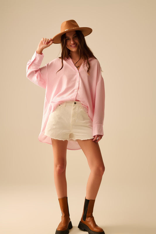 camisa oversize rosa bebé con lazo en la espalda Q2
