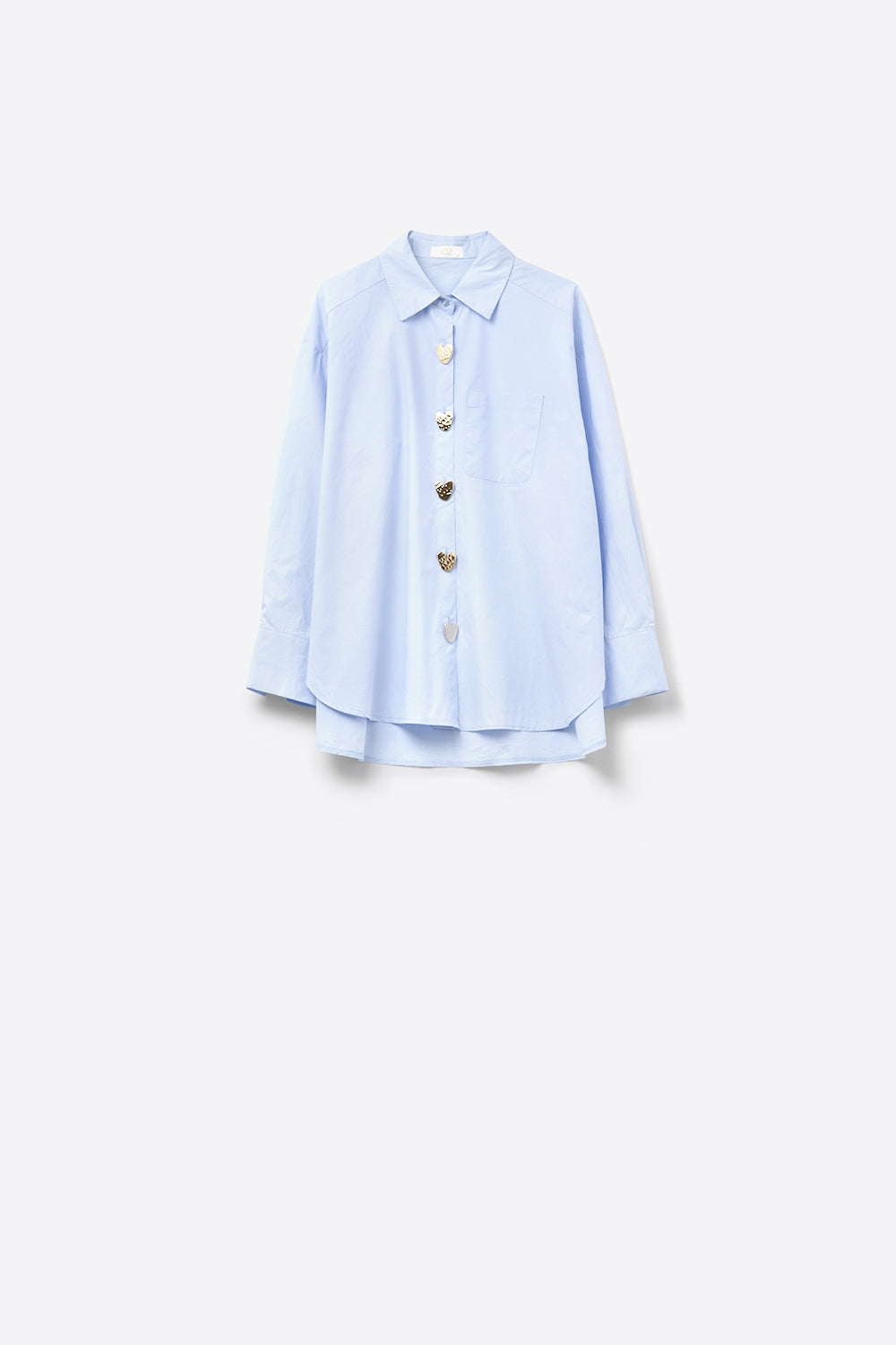Camisa relajada de popelina con botones dorados en forma de corazón en azul bebé Q2