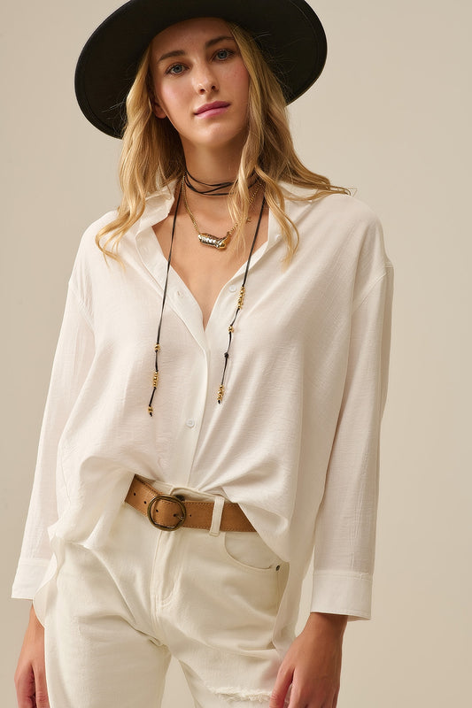 Q2 Camisa relaxed fit Manga larga en blanco