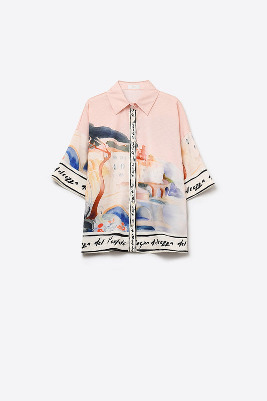 Q2 camisa rosa verano estampado acuarela