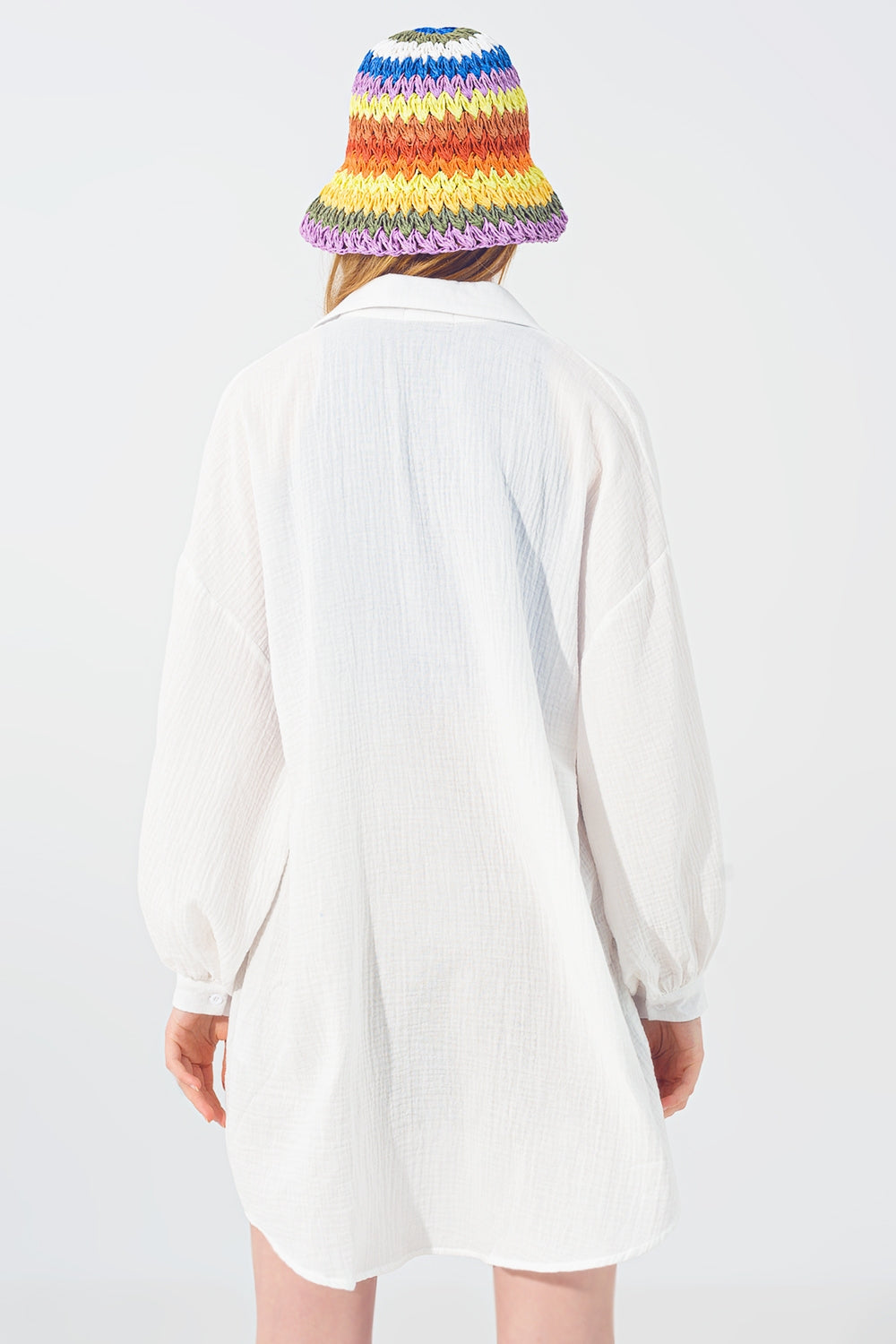 Camisa Suelta Texturizada en Blanco Q2