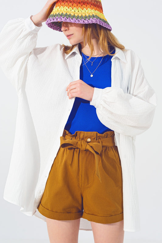 Q2 Camisa Suelta Texturizada en Blanco