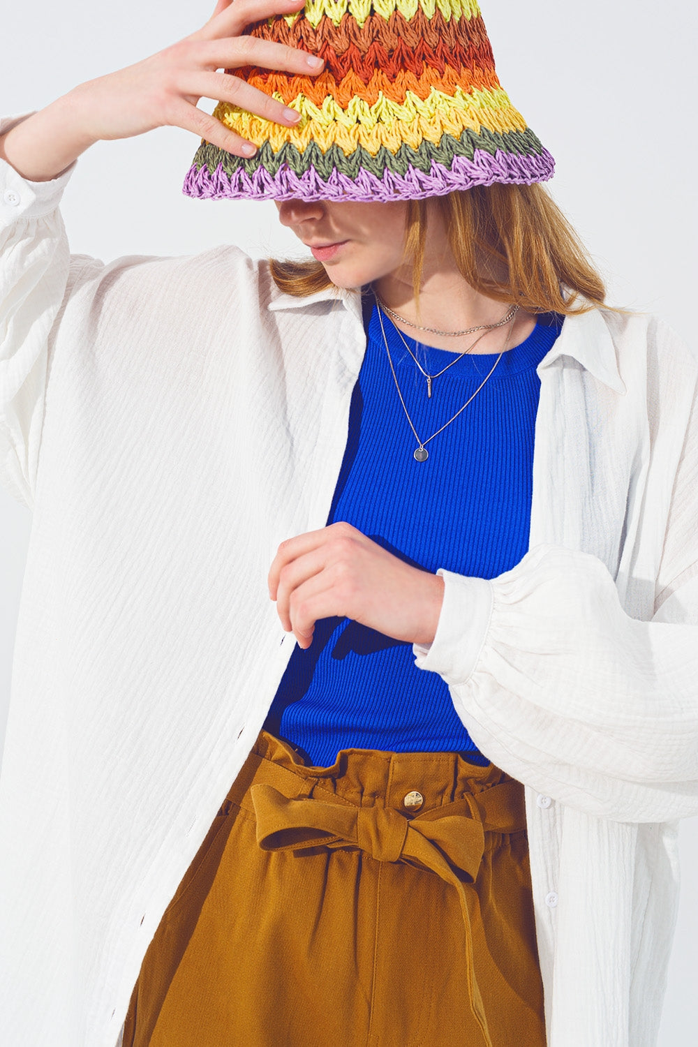 Camisa Suelta Texturizada en Blanco Q2