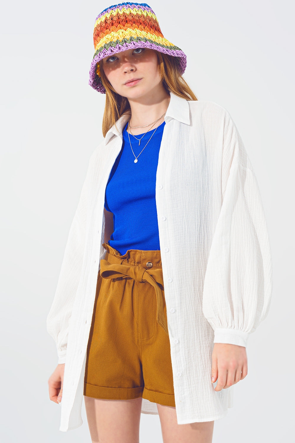 Camisa Suelta Texturizada en Blanco Q2