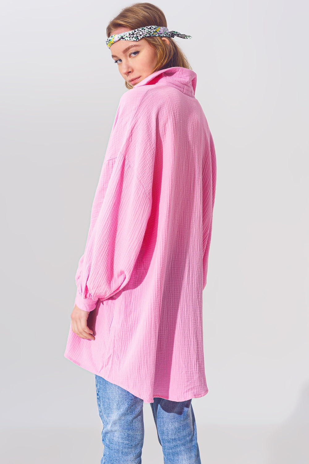 Camisa texturizada de corte holgado en rosa Q2