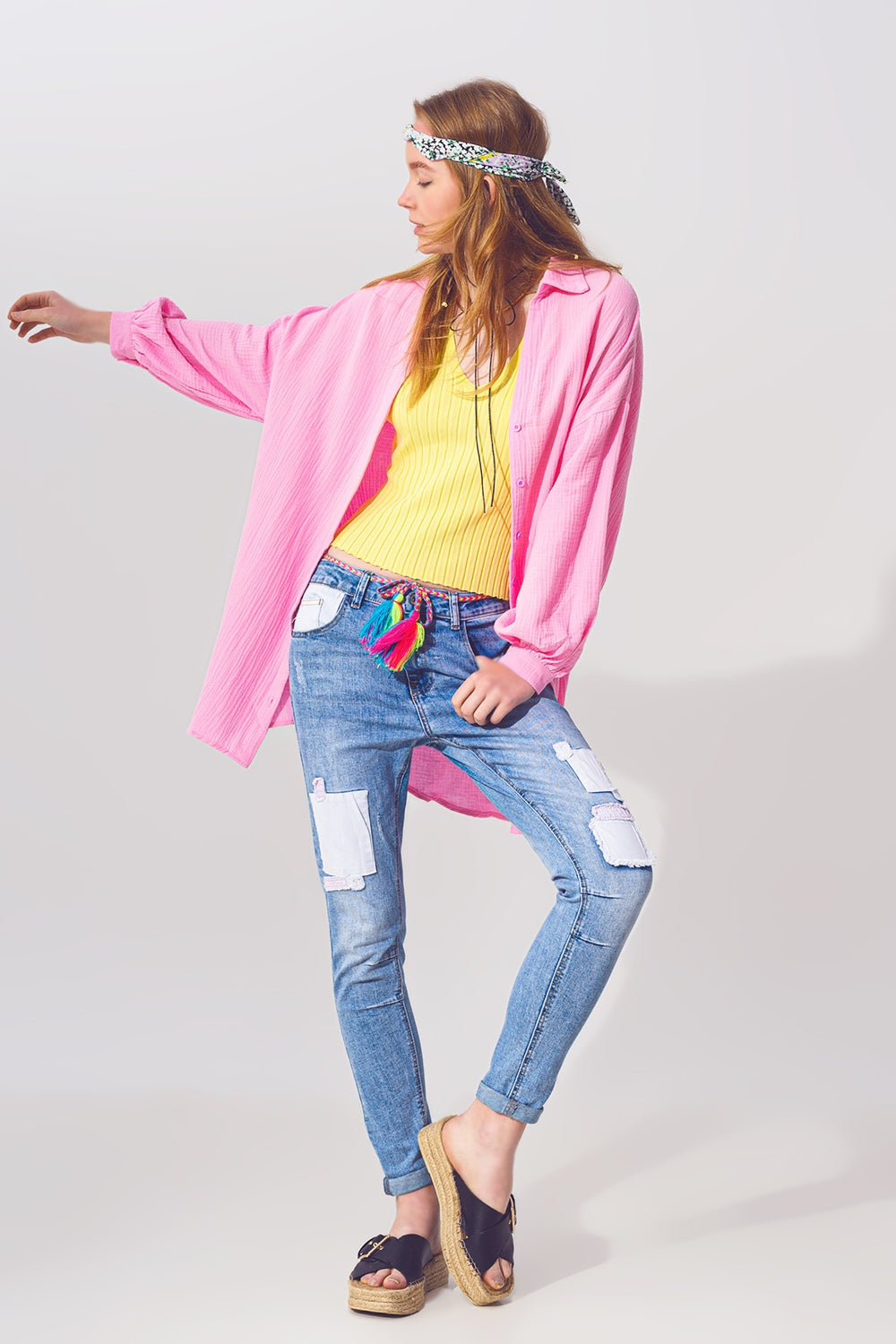 Camisa texturizada de corte holgado en rosa Q2