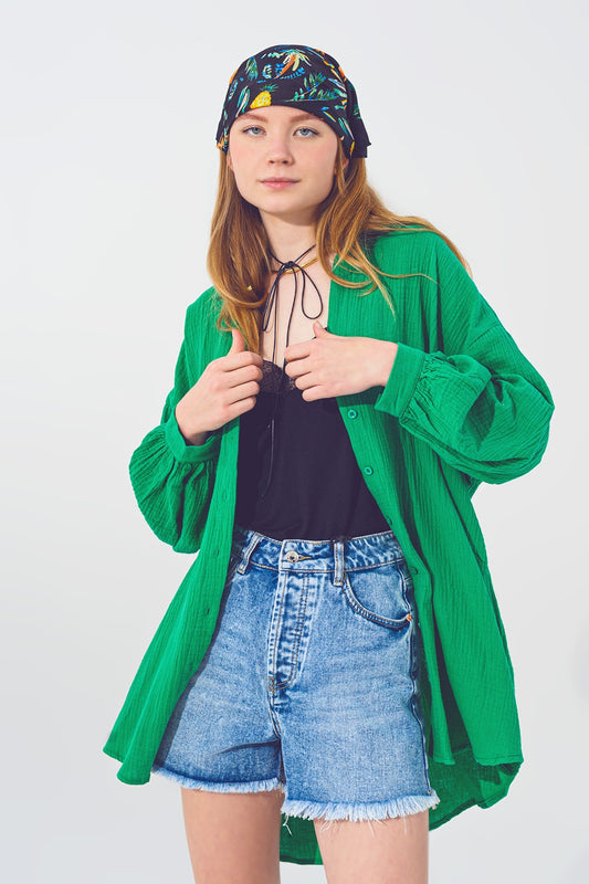 Q2 Camisa Texturizada  Extragrande de Corte Holgado en Verde