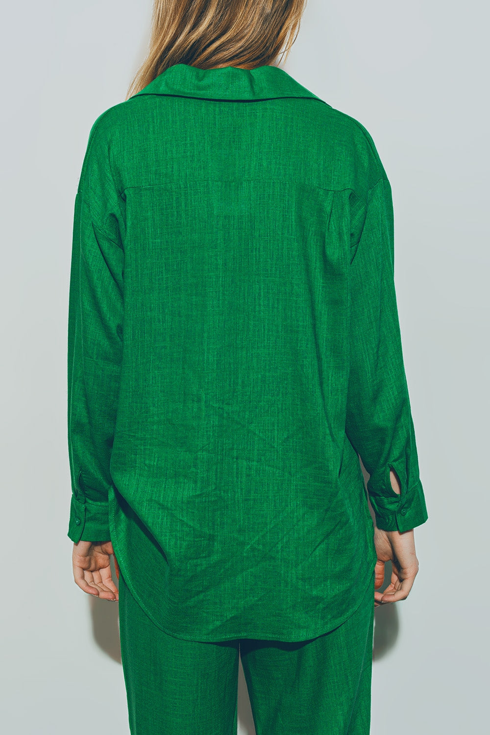 Camisa verde de algodon de Corte Holgado Q2