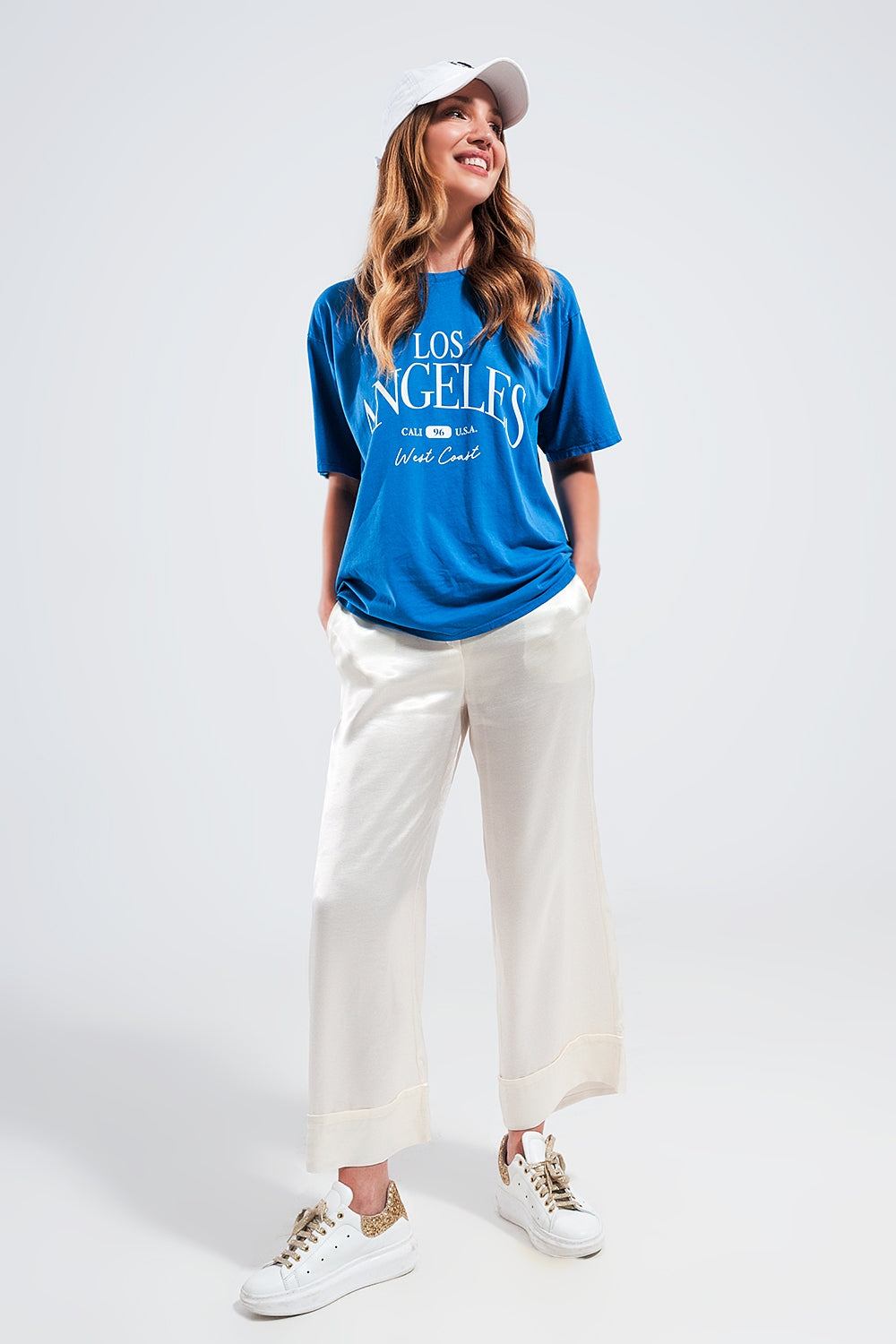 Camiseta azul con texto estampado Los Angeles Q2