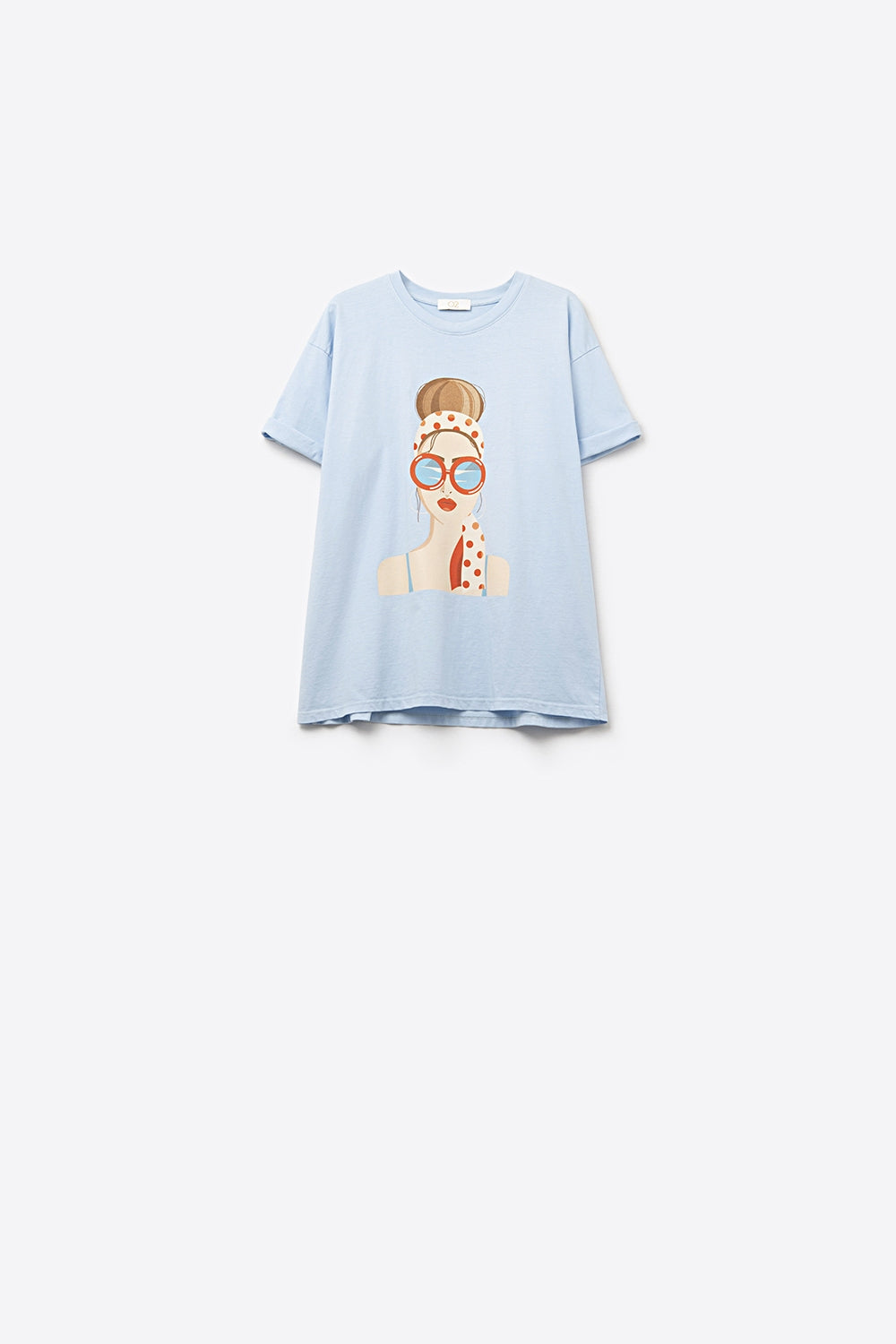 Q2 Camiseta azul hecha en Italia con un gráfico de niña vintage