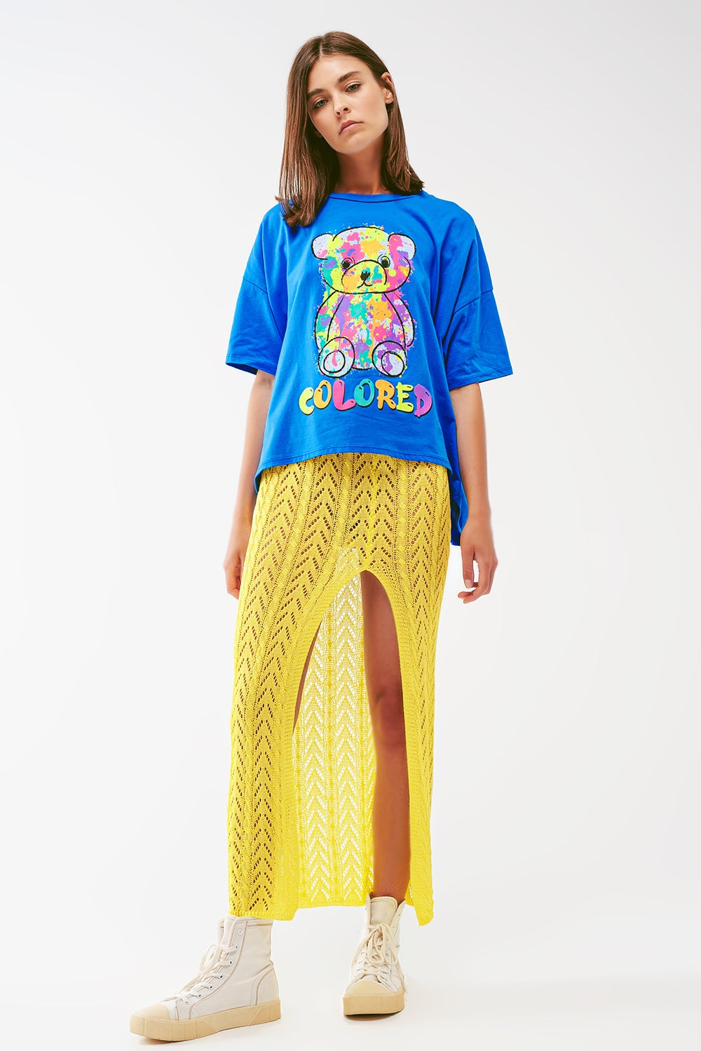camiseta azul holgada con osito coloreado Q2