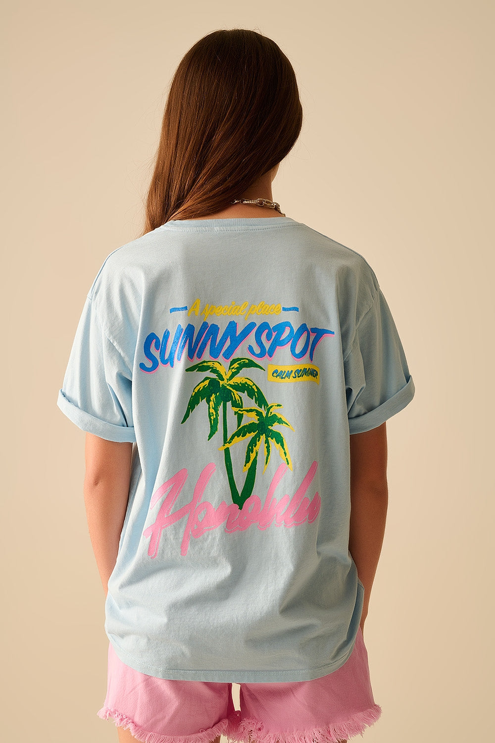 Camiseta azul made in Italy con gráfico Honolulu Q2