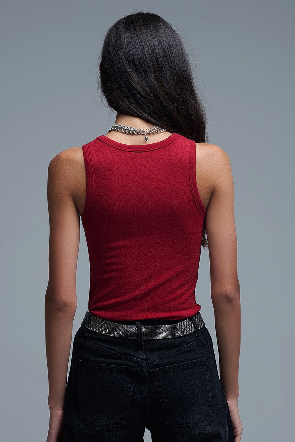 Camiseta básica de punto supersuave en rojo rubí Q2
