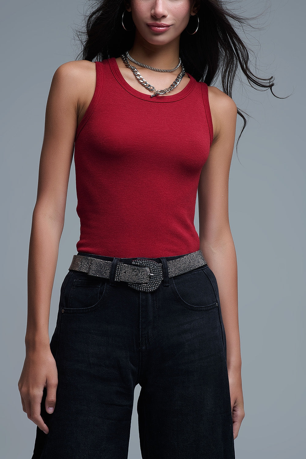 Camiseta básica de punto supersuave en rojo rubí Q2