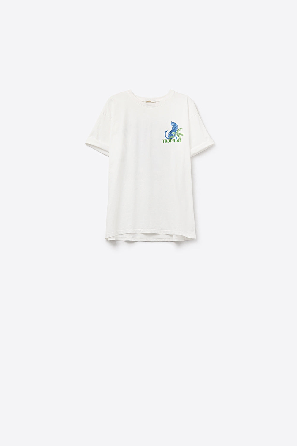 Camiseta blanca hecha en Italia con estampado gráfico tropical Q2