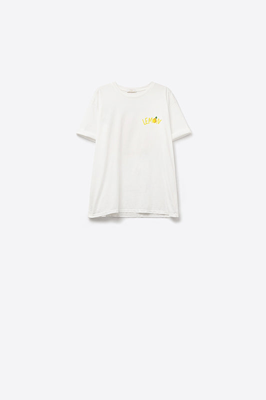Q2 camiseta blanca Hecha en Italia con gráfico de limón