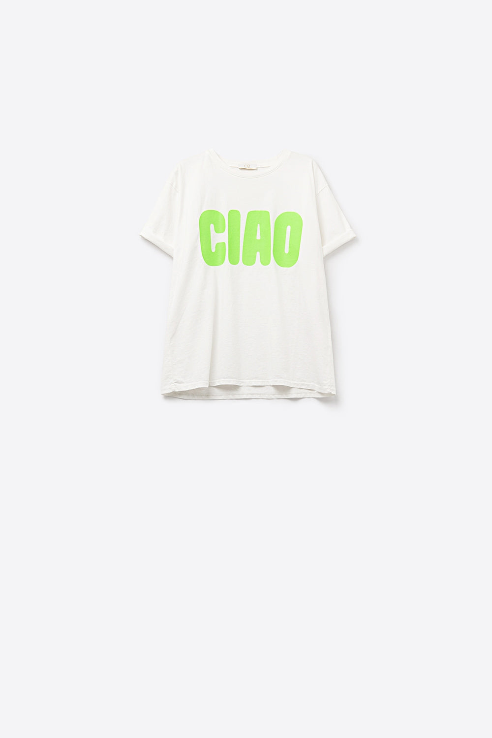 Camiseta blanca relajada CIAO con letras verdes Q2