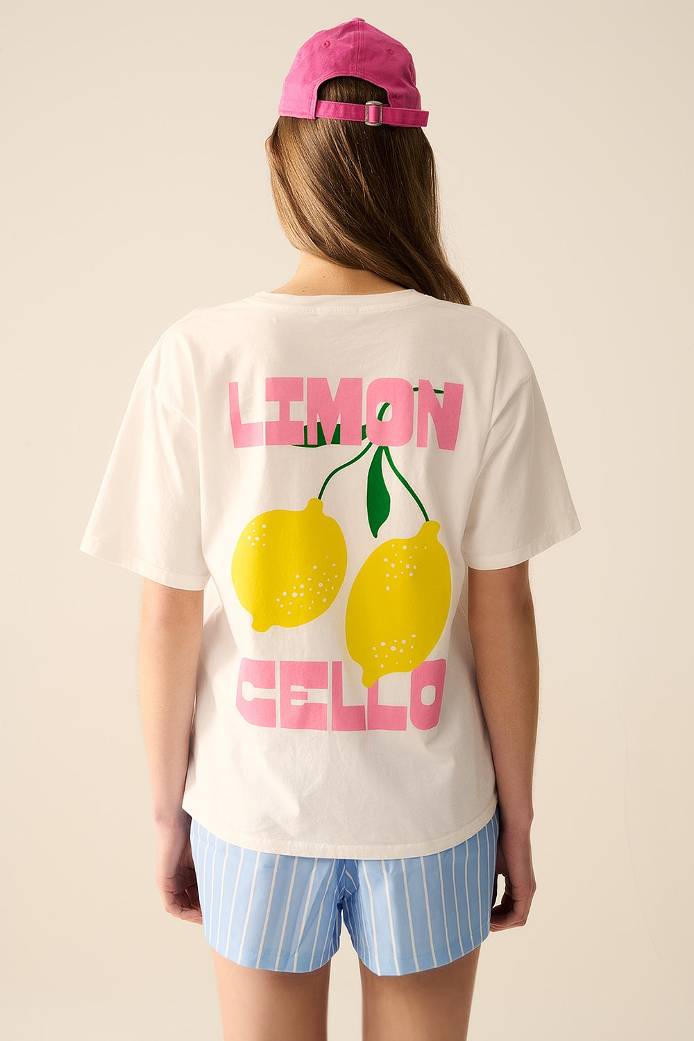 camiseta blanca relajada con estampado de limón Q2
