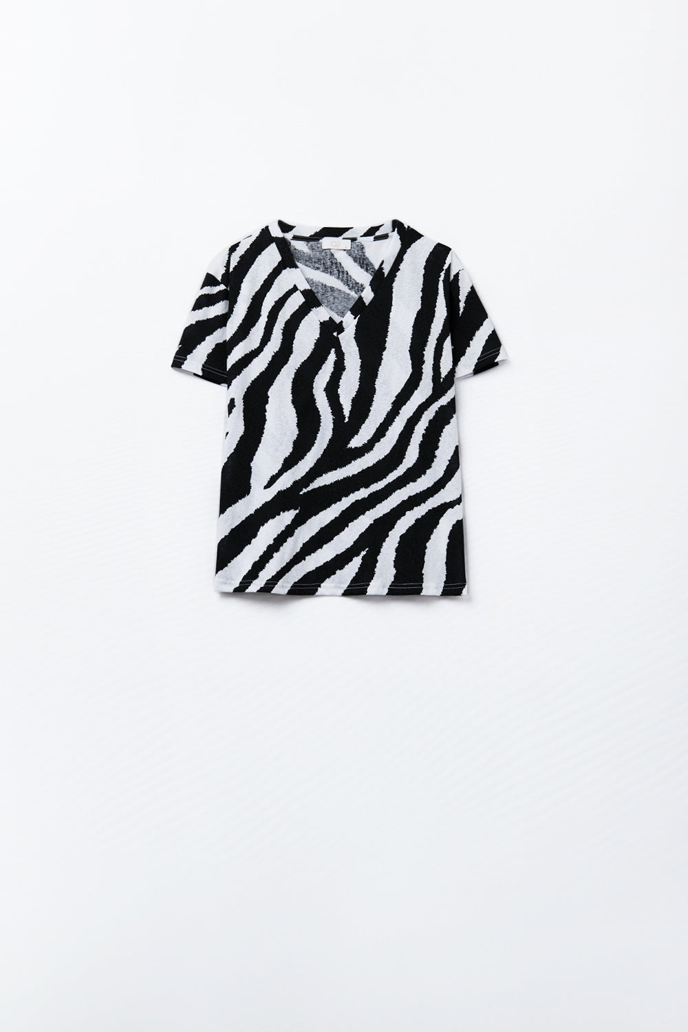 Camiseta con cuello de pico y estampado de cebra negro Q2
