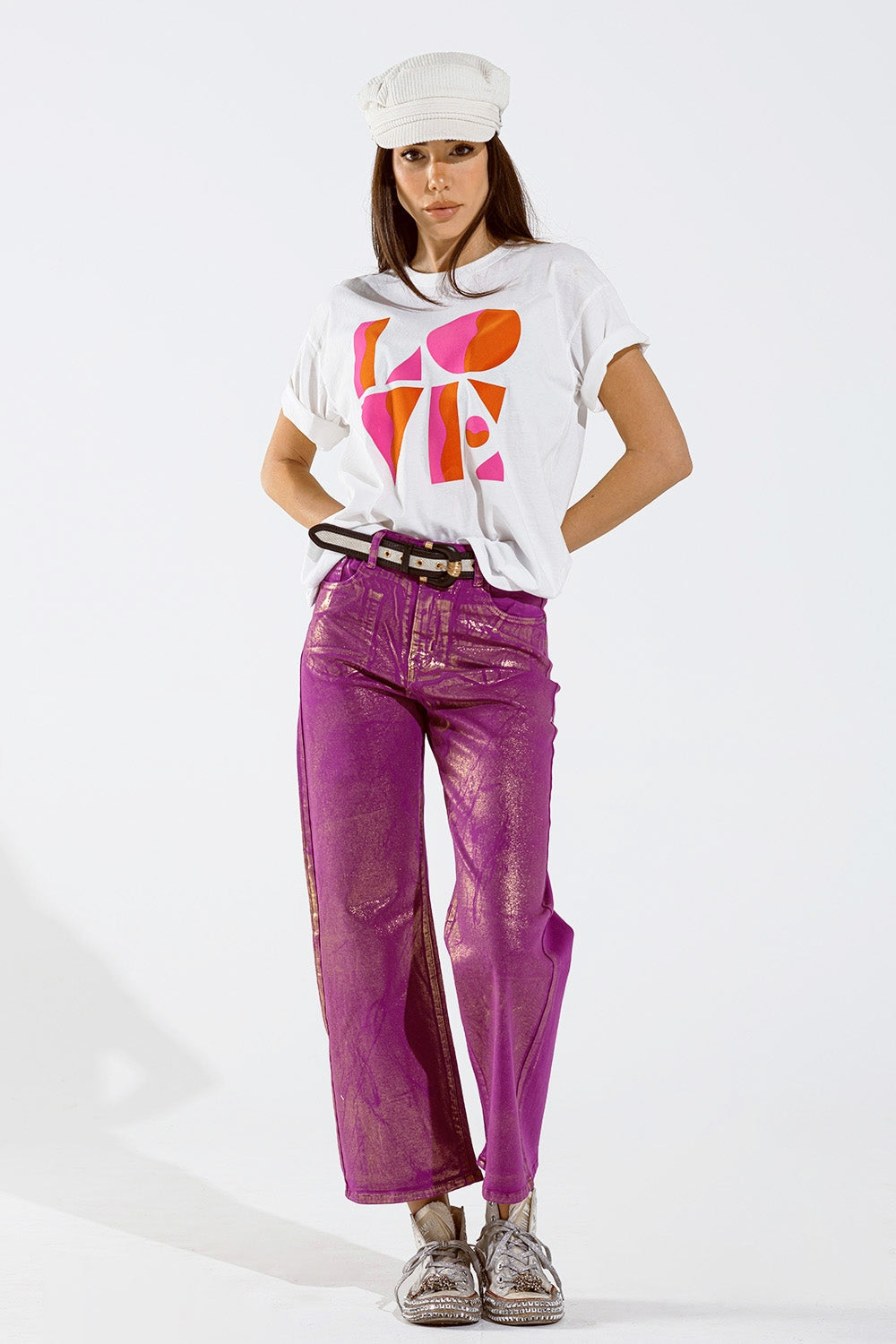 Camiseta con estampado digital LOVE art deco en blanco Q2
