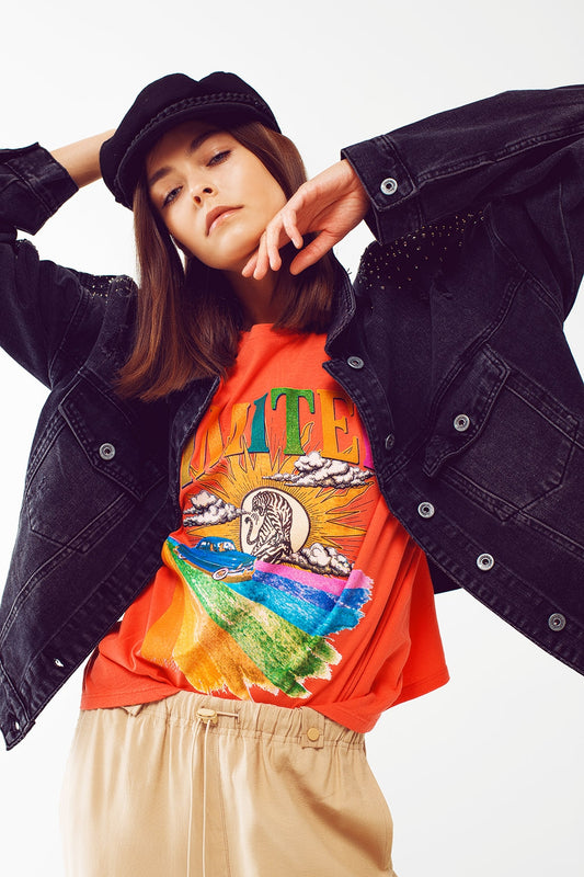 Q2 Camiseta con estampado gráfico Limited en naranja