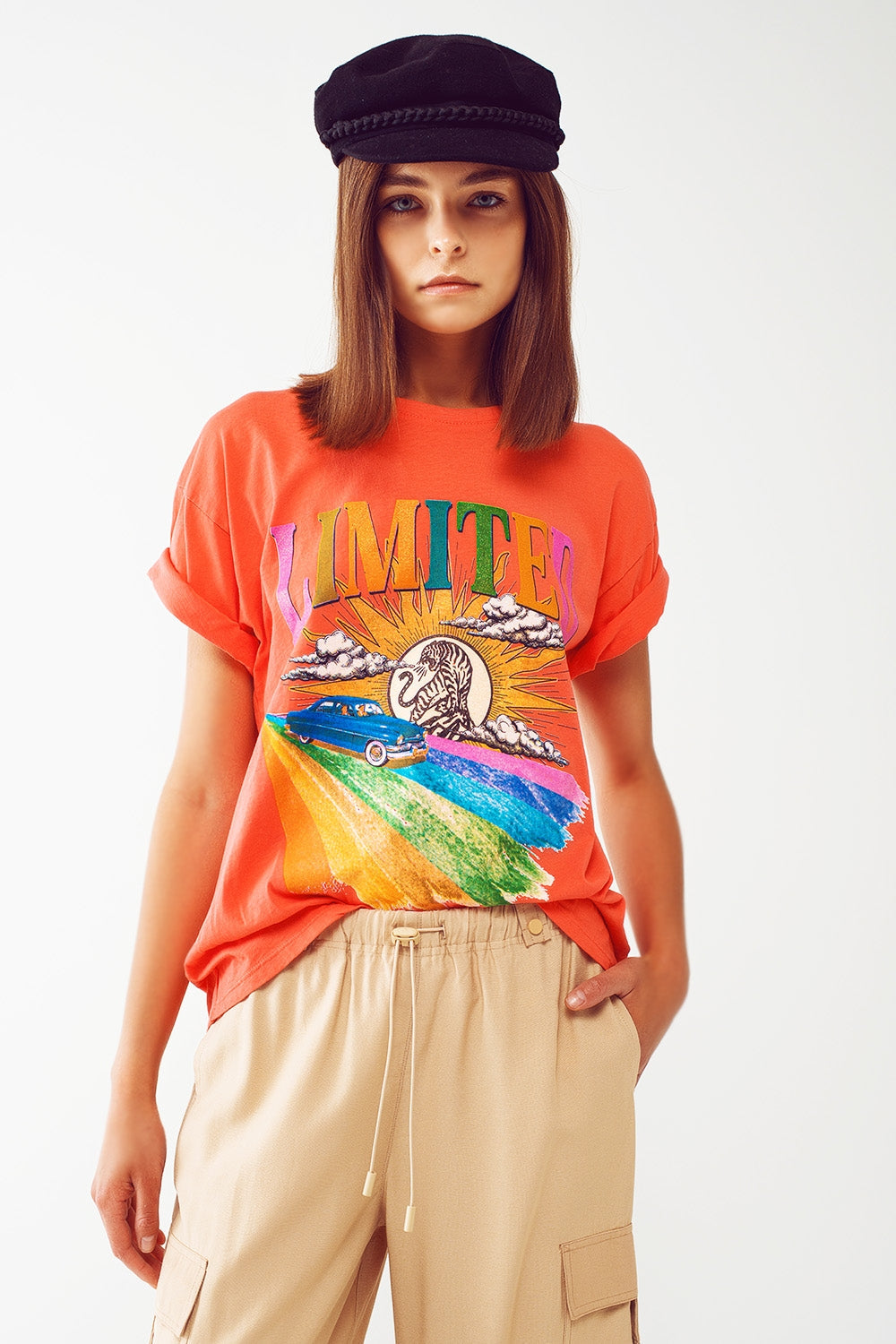 Camiseta con estampado gráfico Limited en naranja Q2