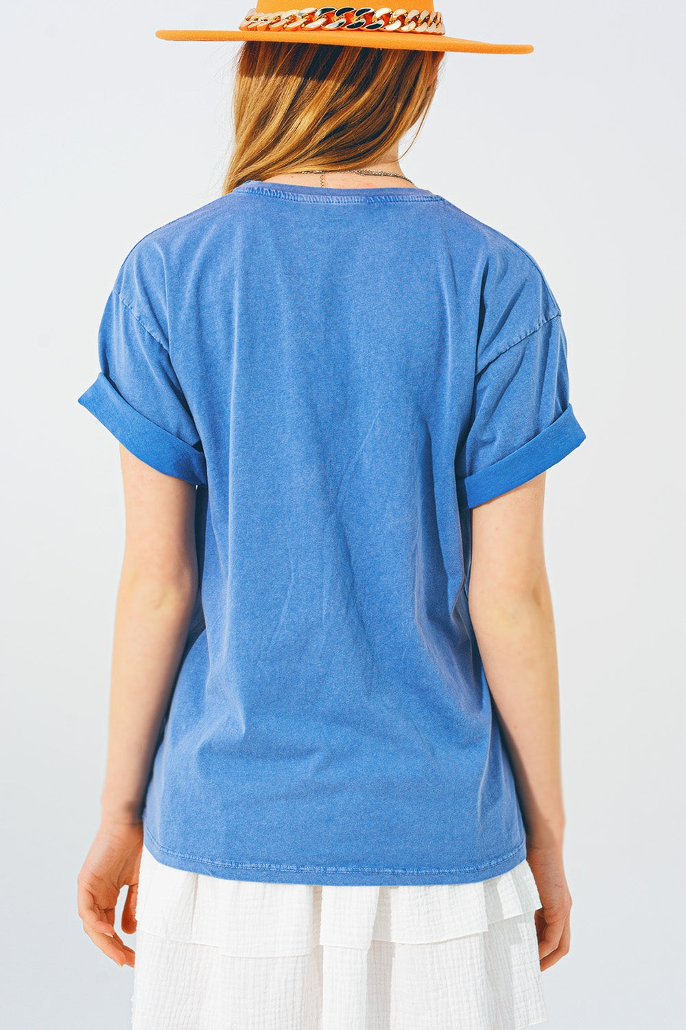 Camiseta con Texto Vintage 18 en Azul Q2