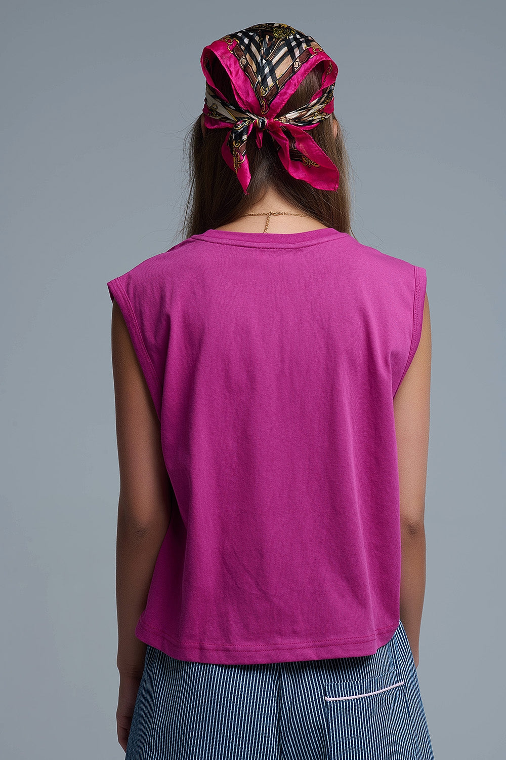 Camiseta de algodón sin mangas fucsia Q2