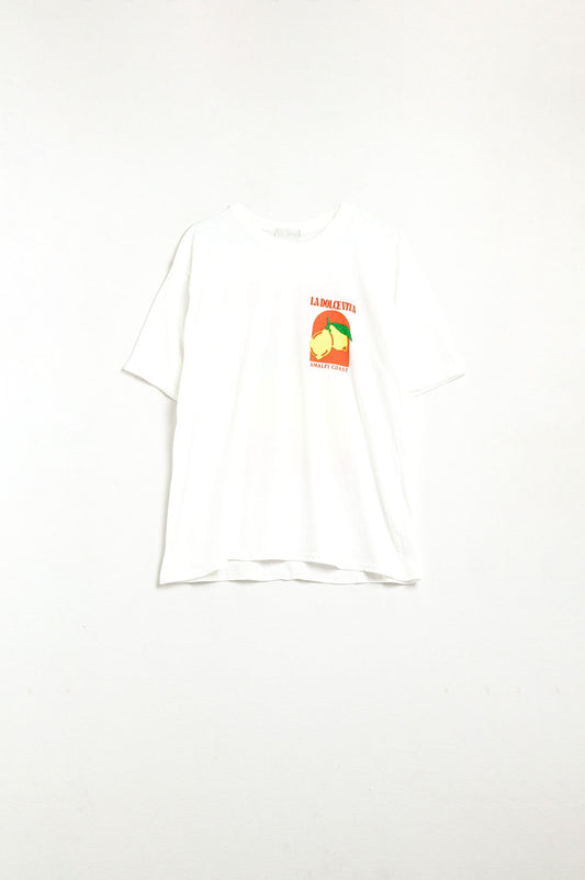 Q2 Camiseta de Corte Relajado con Estampado La Dolce Vita en Blanco