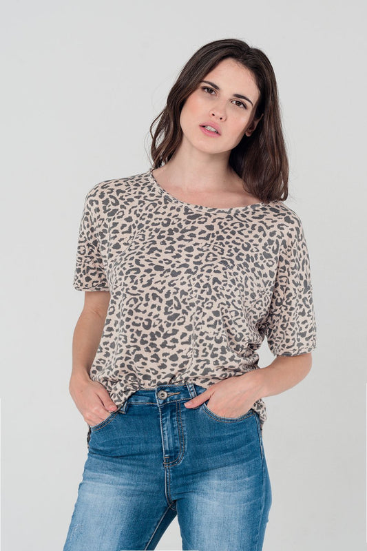Q2 Camiseta de leopardo rosa con detalle de cordones en la espalda