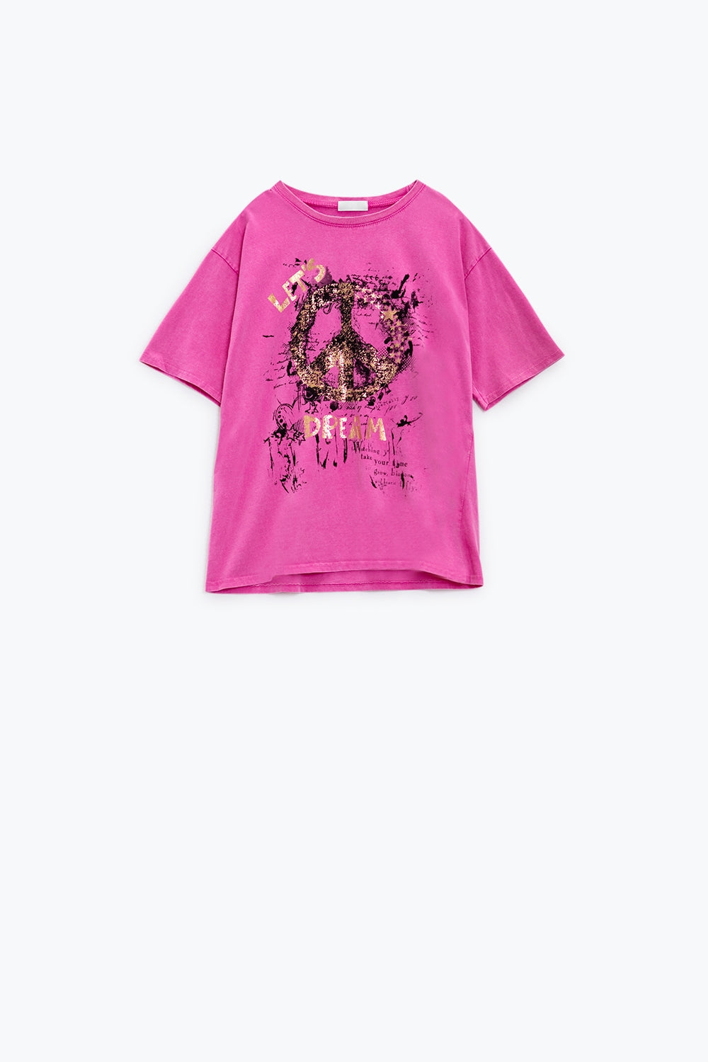 Camiseta de manga corta con diseño gráfico del signo de la paz en la parte delantera en color fucsia Q2