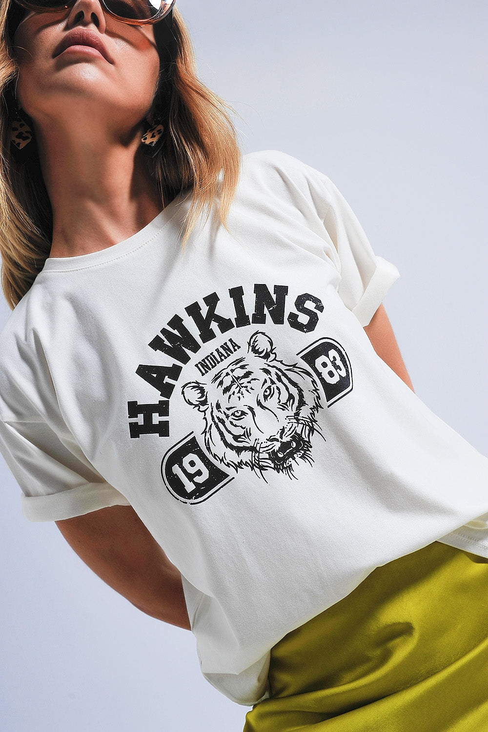 Q2 Camiseta de manga corta con estampado de tigre Hawkins