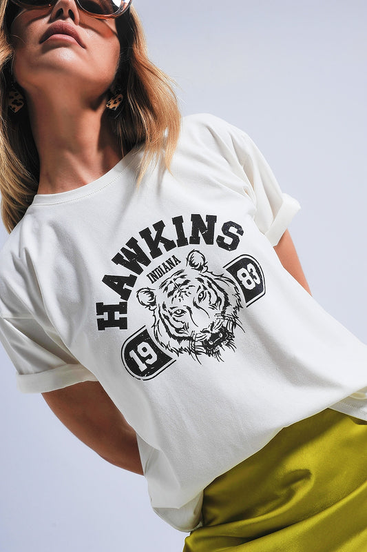 Q2 Camiseta de manga corta con estampado de tigre Hawkins