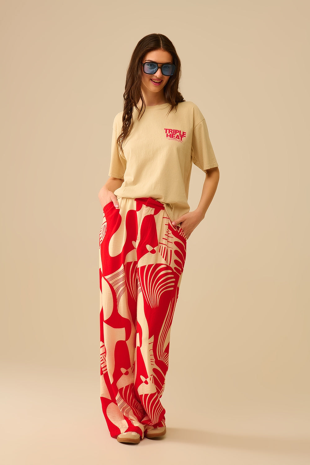 Camiseta de manga corta TRIPLE HEAT beige de corte relajado Q2