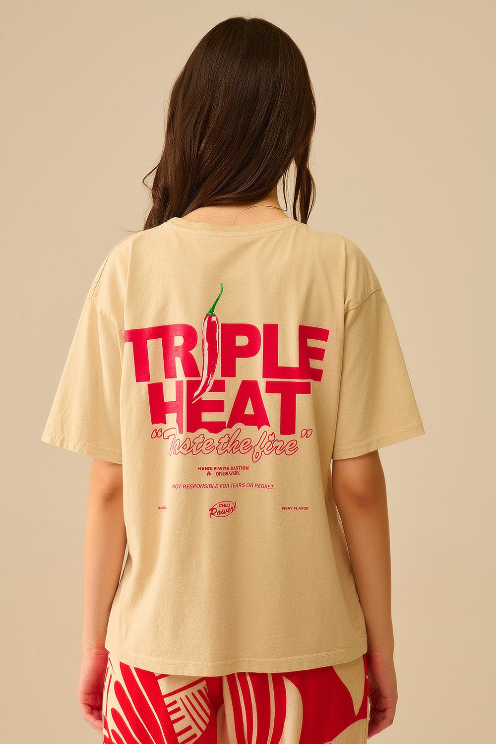 Camiseta de manga corta TRIPLE HEAT beige de corte relajado Q2