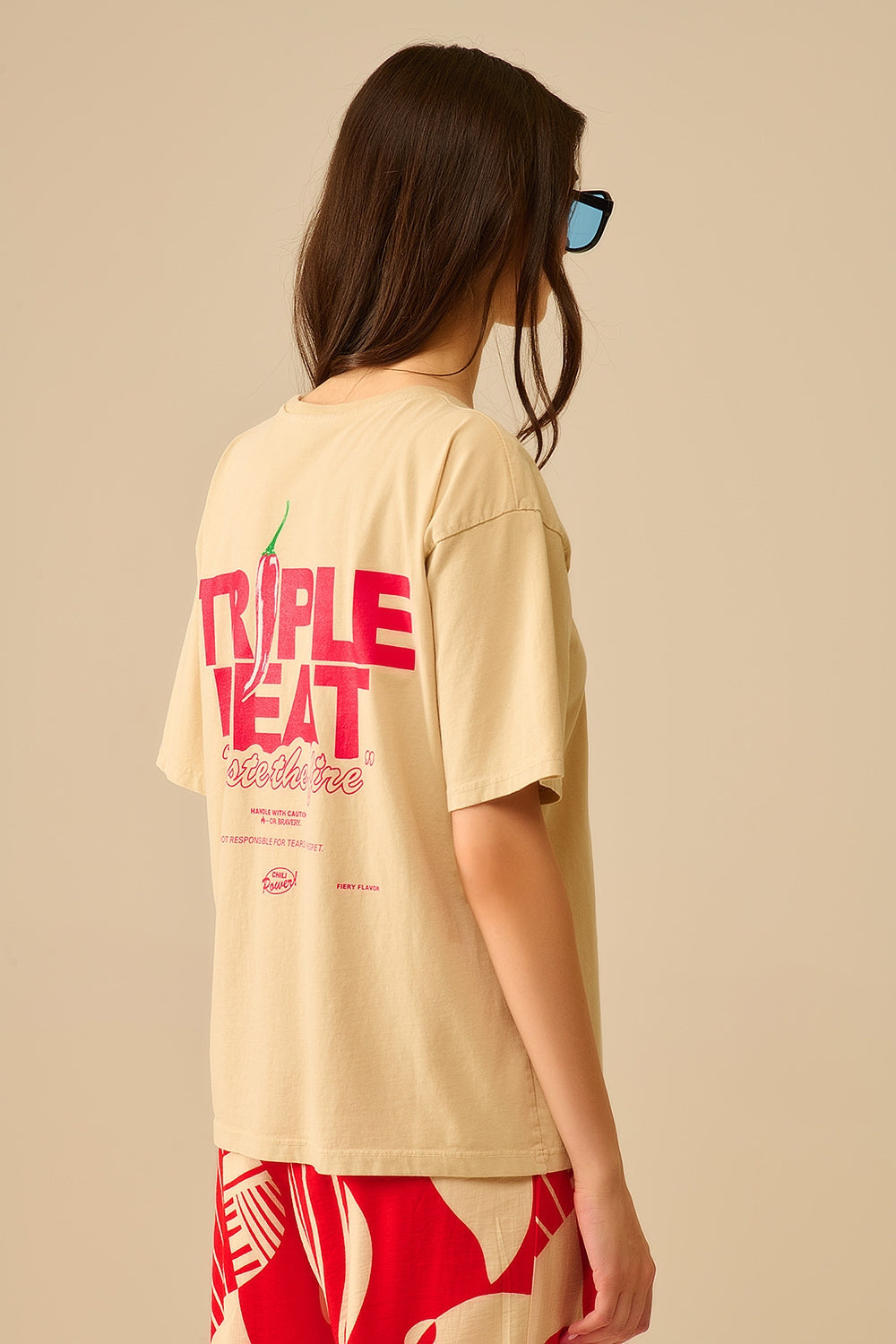 Camiseta de manga corta TRIPLE HEAT beige de corte relajado Q2