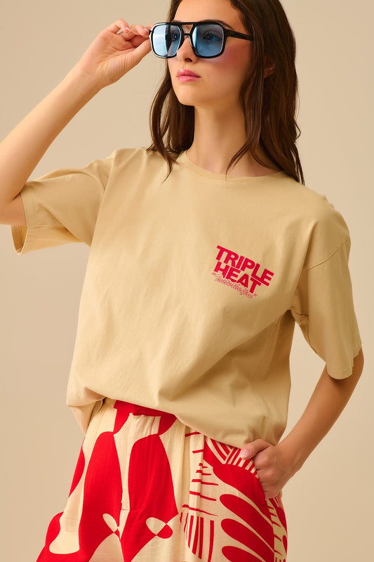 Q2 Camiseta de manga corta TRIPLE HEAT beige de corte relajado