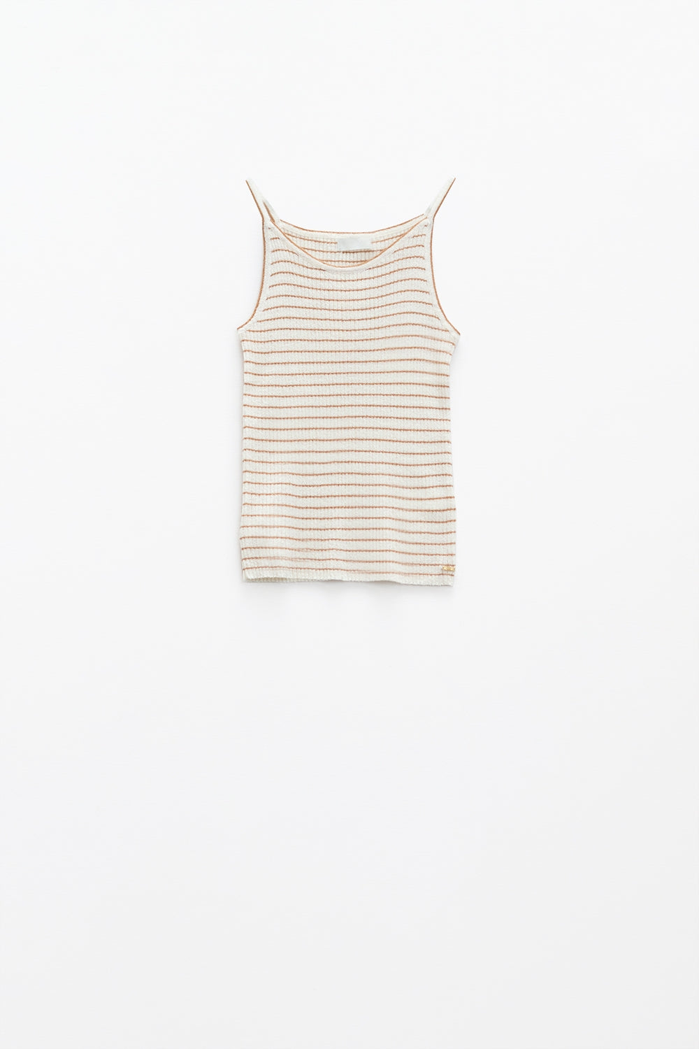 Camiseta de tirantes básica de canalé a rayas en blanco y marrón Q2