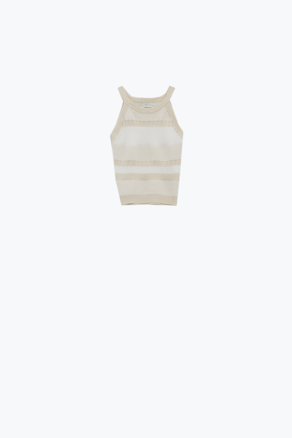 Camiseta de tirantes beige con diseño de rayas en diferentes tejidos Q2