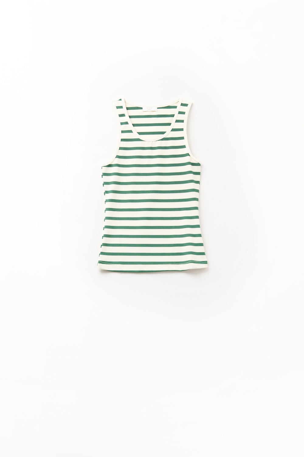 Camiseta de tirantes blanca a rayas con detalles verdes Q2