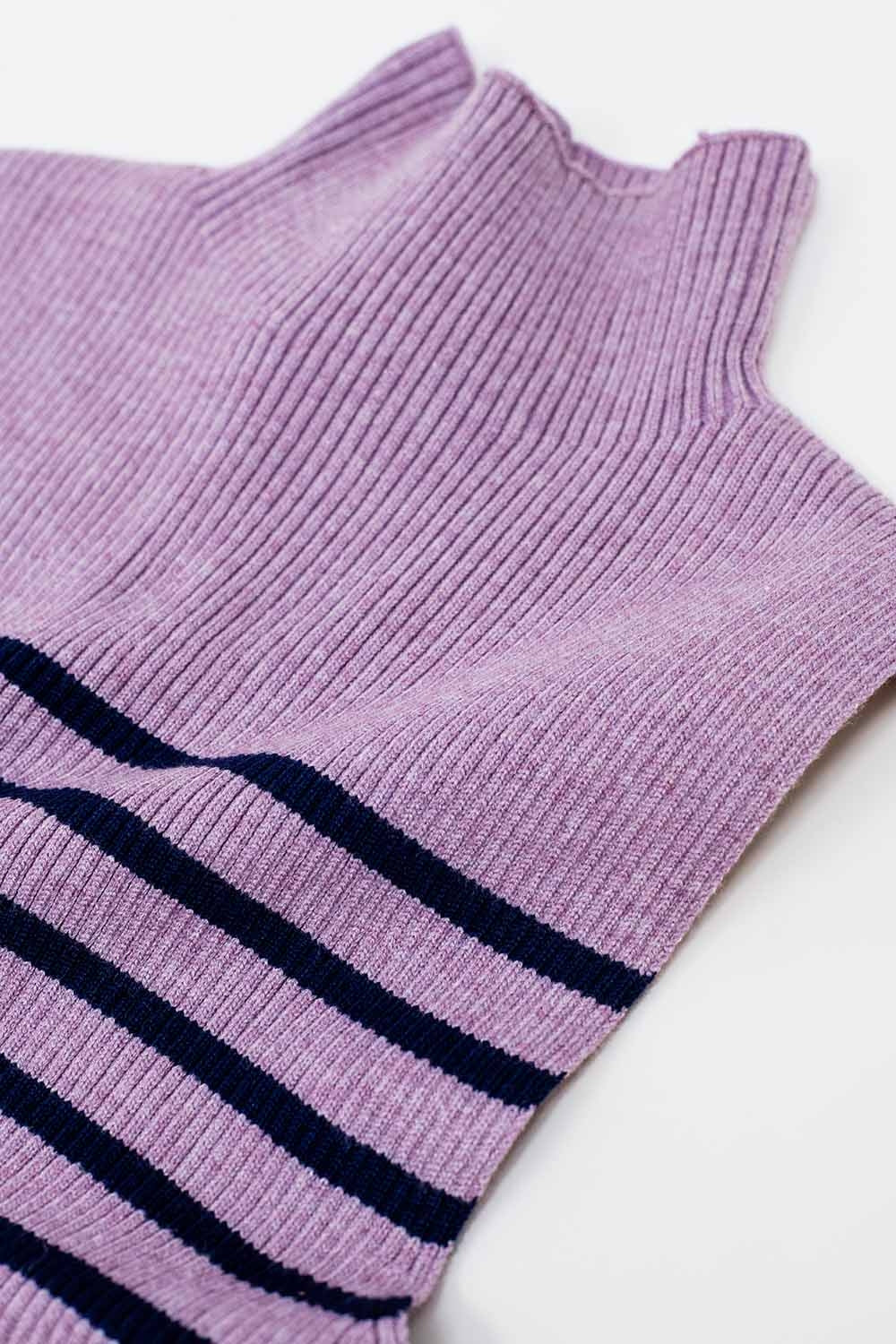 Camiseta De Tirantes Con Cuello De Tortuga A Rayas En Lavander Q2