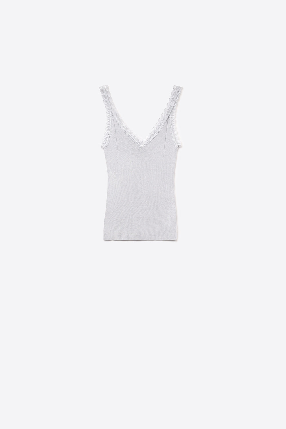 Q2 Camiseta de tirantes con cuello redondo y ribete de encaje en gris